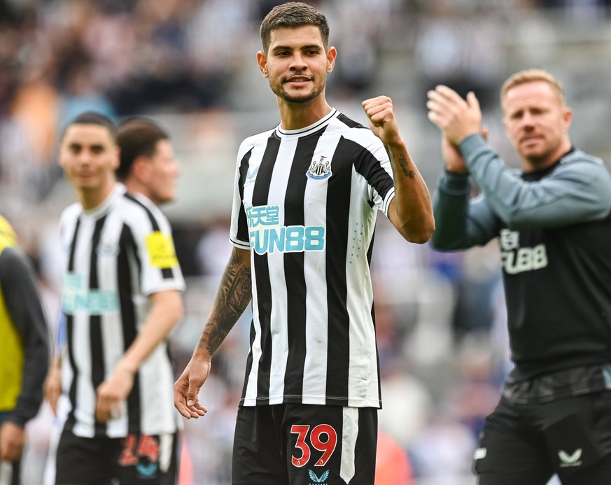 Mandatory Credit: Photo by Richard Lee/Shutterstock 13066943aq Bruno Guimaraes of Newcastle United celebrates after the full time whistle Newcastle United v Nottingham Forest, Premier League, Football ...