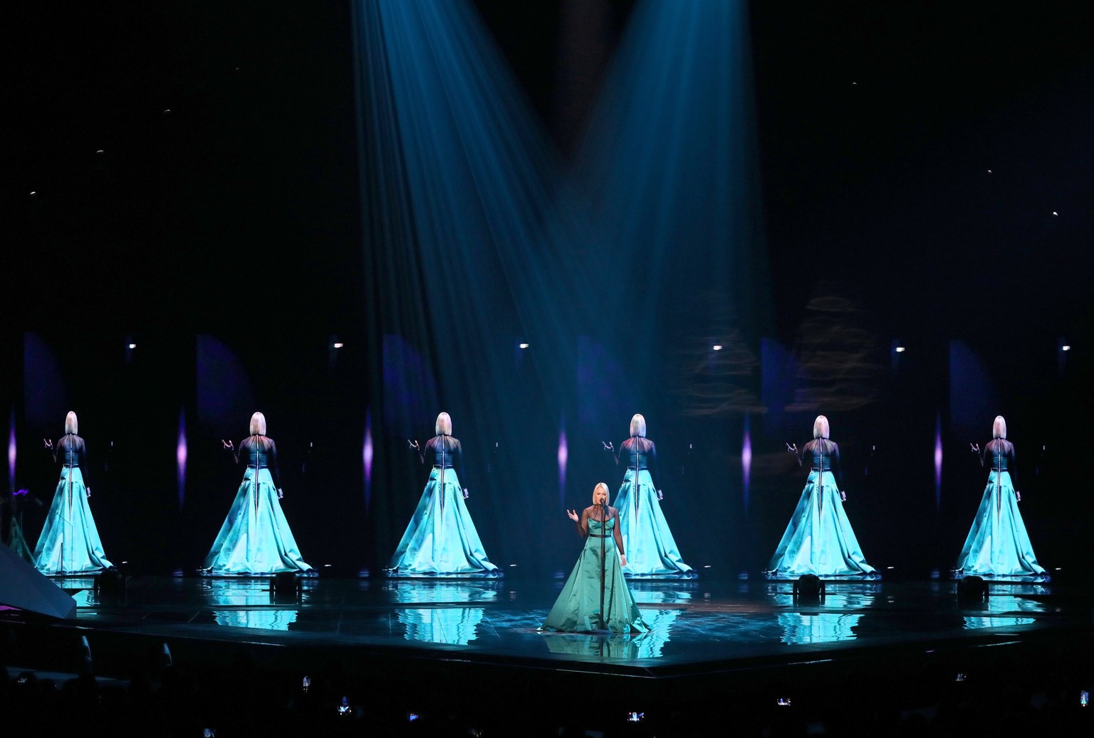 epa07577006 Contestant Tamara Todevska of North Macedonia performs during the Second Semi-Final of the 64th annual Eurovision Song Contest (ESC) at the Expo Tel Aviv, in Tel Aviv, Israel, 16 May 2019. ...