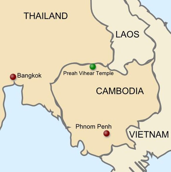 Lage der Tempelanlage Prasat Preah Vihear (Prasat Phra Viharn) an der thailändisch-kambodschanischen Staatsgrenze.
https://de.wikipedia.org/wiki/Grenzkonflikt_zwischen_Kambodscha_und_Thailand#/media/D ...