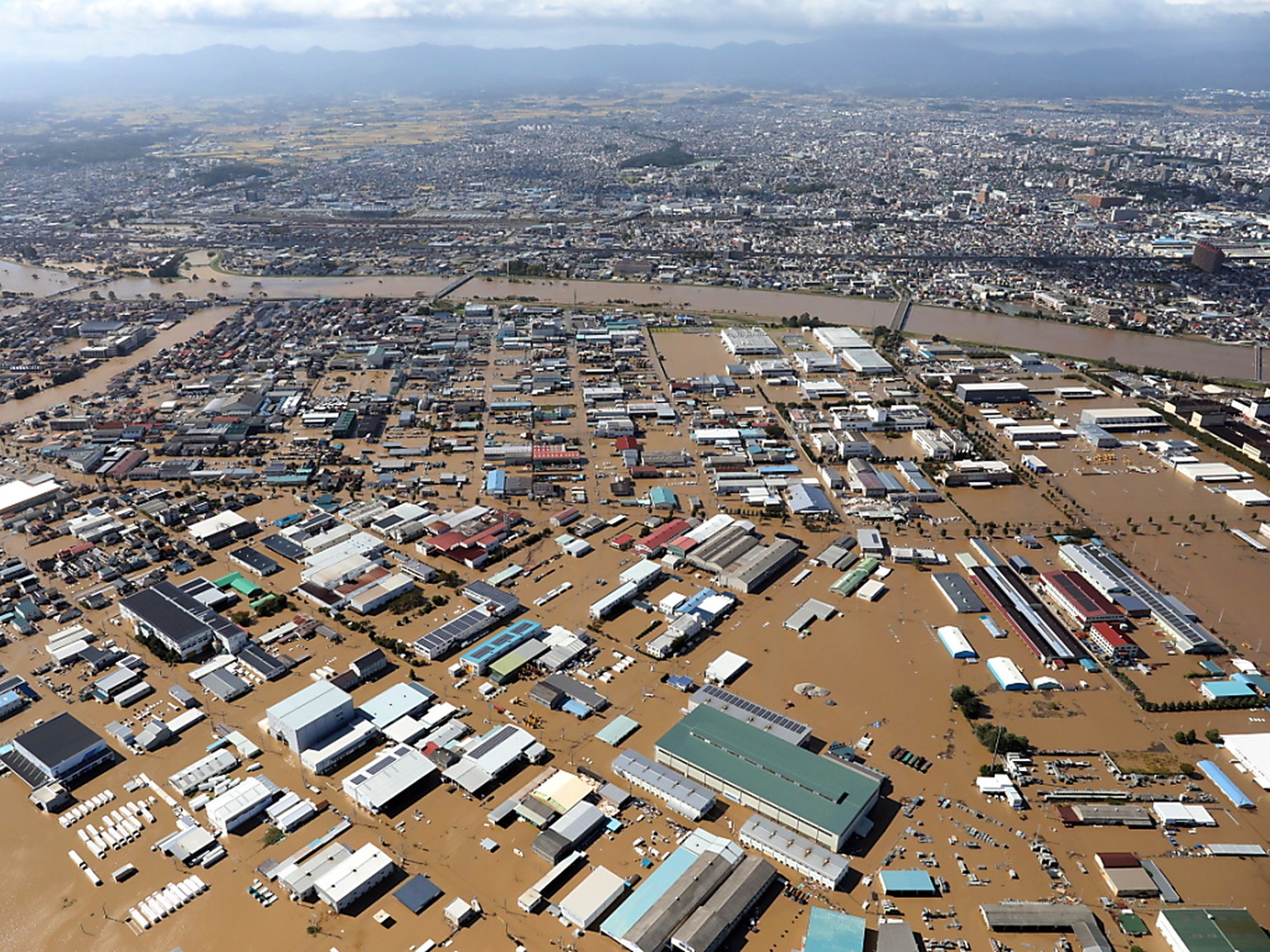 Die Stadt Koriyama in der Präfektur Fukushima wurde durch den Taifun überschwemmt.