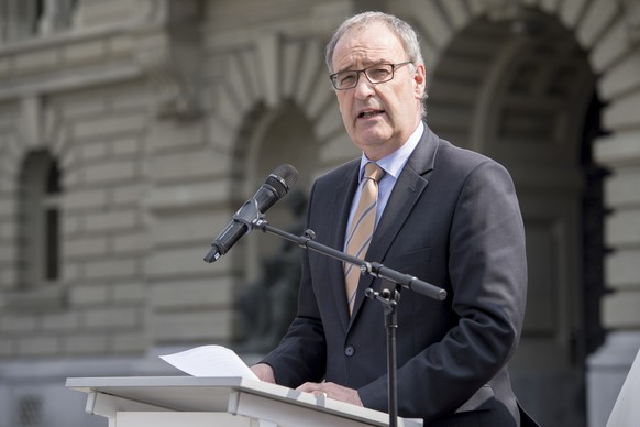 Bundesrat Guy Parmelin, Chef des Eidg. Departements fuer Verteidigung, Bevoelkerungsschutz und Sport VBS, spricht am internationalen Tag der Minenaufklaerung, am Dienstag, 4. April 2017, auf dem Bunde ...