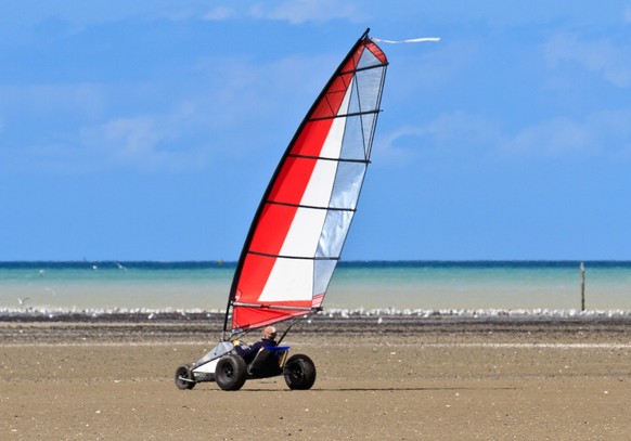 Land sailing on the a beach in Brittany, France