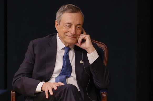 epa12479275 Italian former Prime Minister Mario Draghi, Asturias Princess Award of International Cooperation, attends the 45th Princess of Asturias Awards ceremony at the Campoamor theater in Oviedo c ...