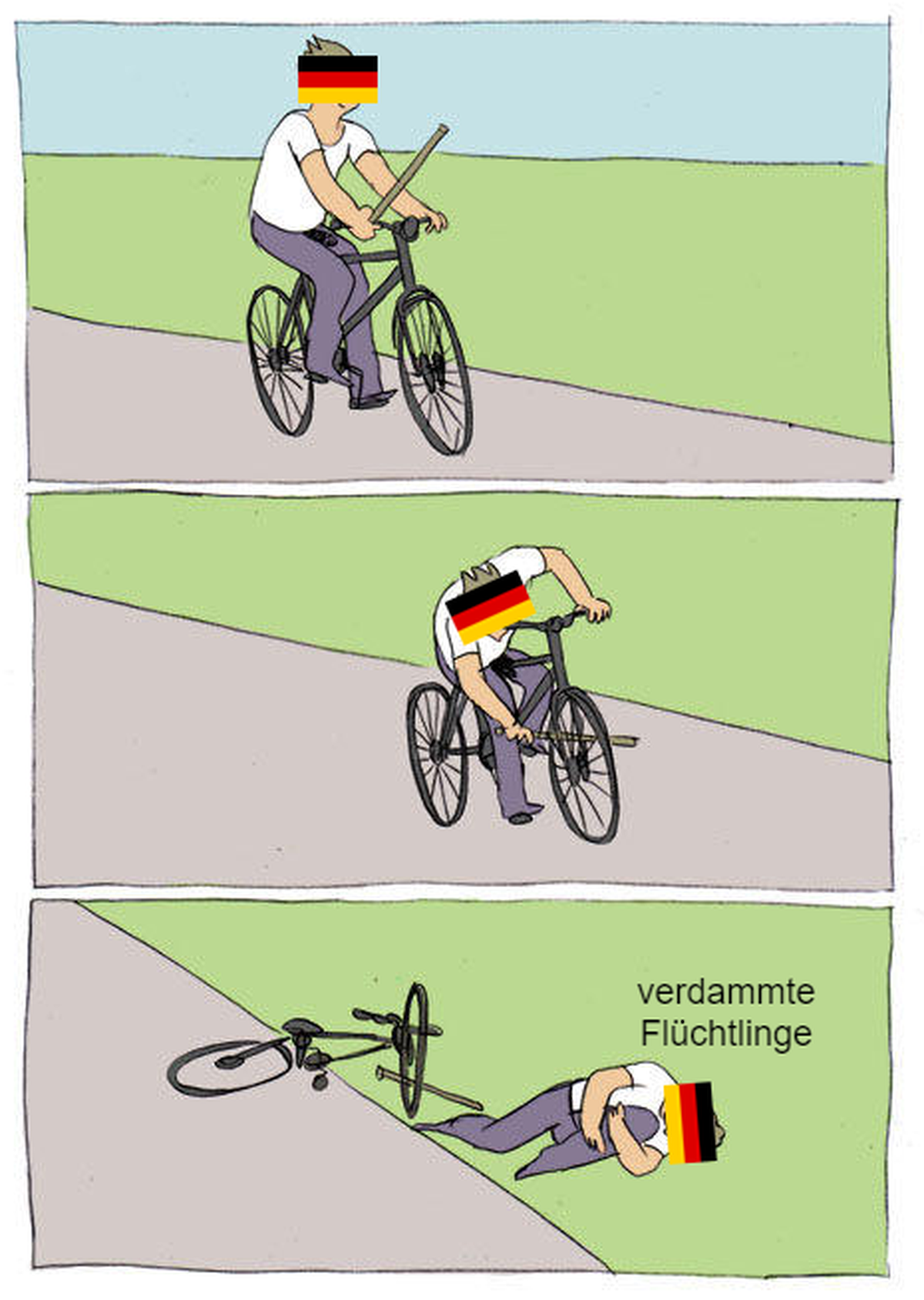 Meme zu Rechtsrutsch und Flüchtlingen als Sündenbock.