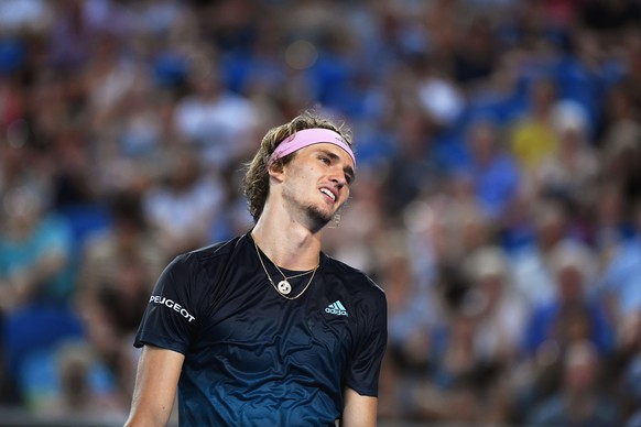 epa07292840 Alexander Zverev of Germany reacts during his men&#039;s second round match against Jeremy Chardy of France at the Australian Open Grand Slam tennis tournament in Melbourne, Australia, 17  ...