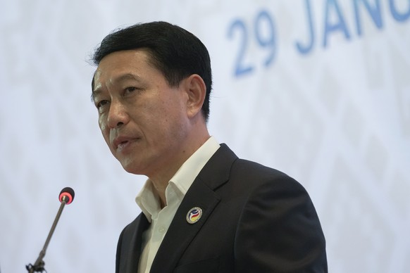 Laos Foreign Minister Saleumxay Kommasith speaks to reporters during a press conference at the Association of Southeast Asian Nations (ASEAN) Foreign Ministers' Retreat Meeting in Luang Prabang,…