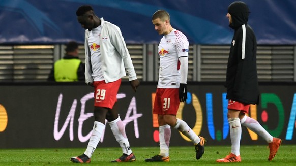 epa06372604 (L-R) Leipzig&#039;s Jean-Kevin Augustin, Diego Demme and Kevin Kampl react after the UEFA Champions League group G soccer match between RB Leipzig and Besiktas Istanbul in Leipzig, German ...