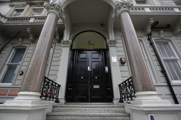 FILE - The main entrance to a building housing offices of Orbis Business Intelligence Ltd, in central London, Thursday, January 12, 2017. Former US President Donald Trump has been tasked...