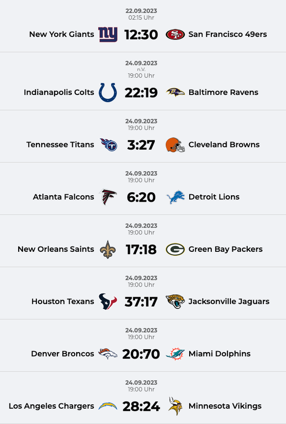 NFL Resultate Woche 3