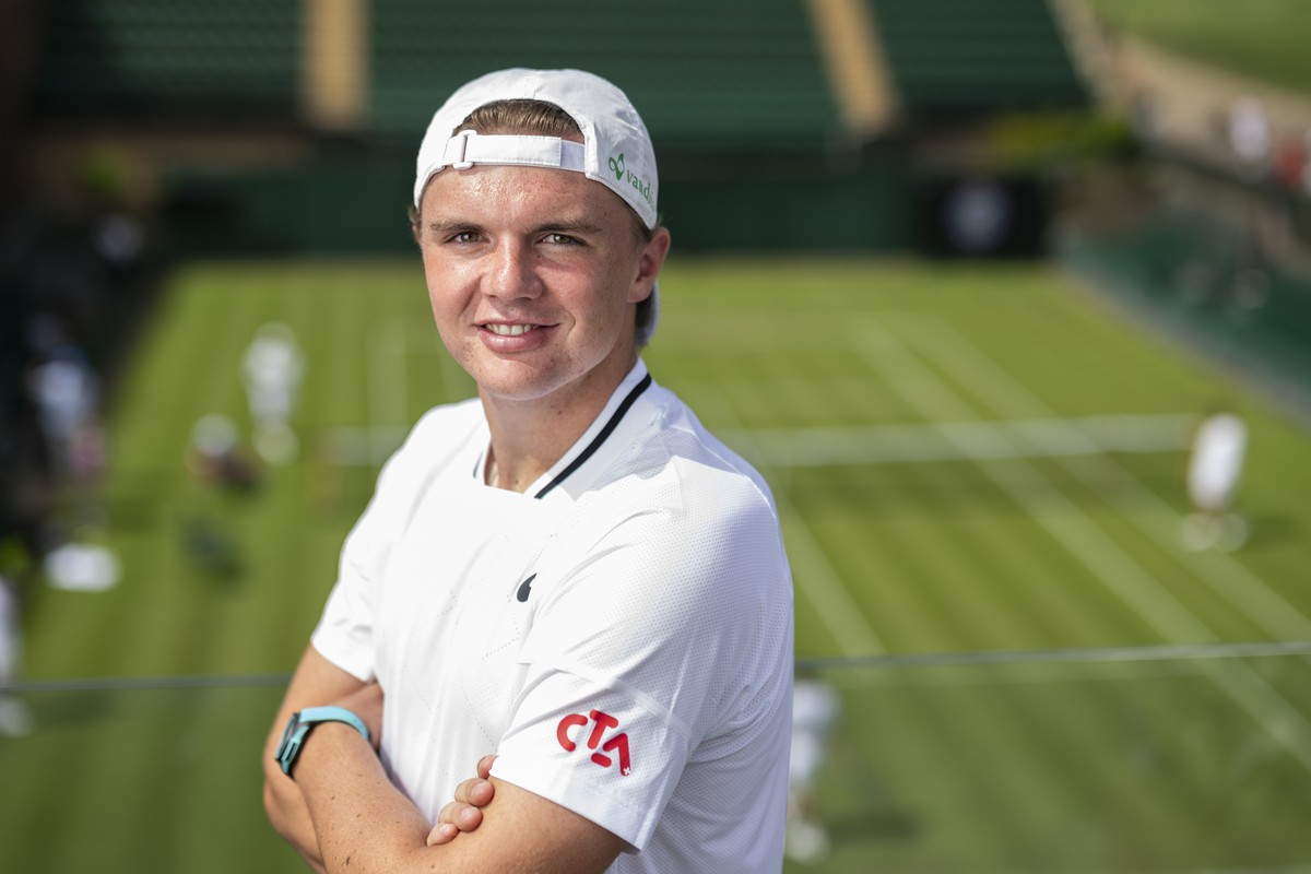 Swiss player Dominic Stricker poses for a portrait after a practice session ahead of the All England Lawn Tennis Championships in Wimbledon, London, Saturday, June 29, 2024. The Wimbledon Tennis Champ ...