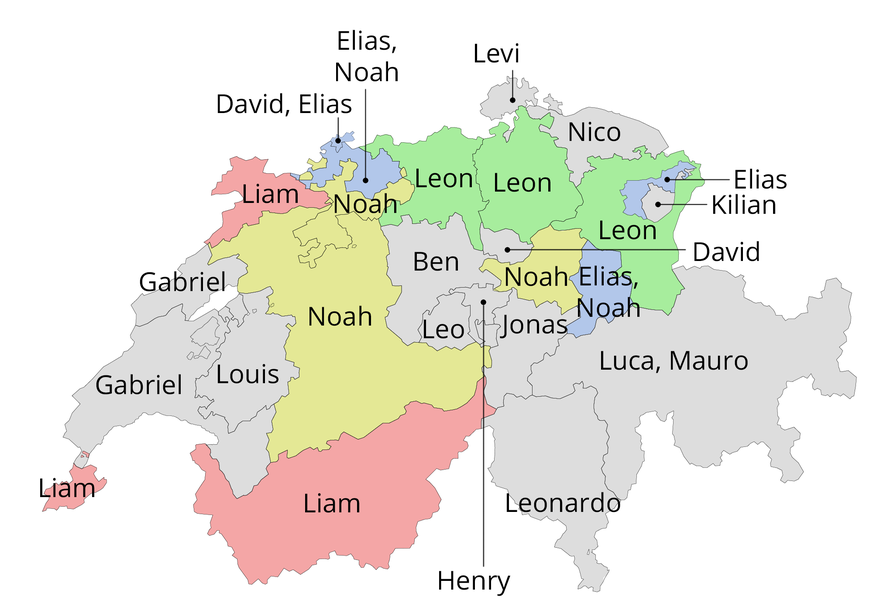 Beliebteste Jungennamen pro Kanton von Neugeborenen 2019 Schweiz