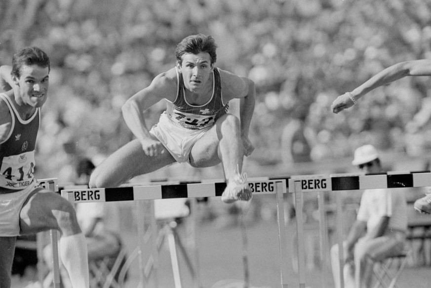 Urs Rohner at hurdles 1982 European championship in Athens (Photo by Blick Sport/RDB/ullstein bild via Getty Images)