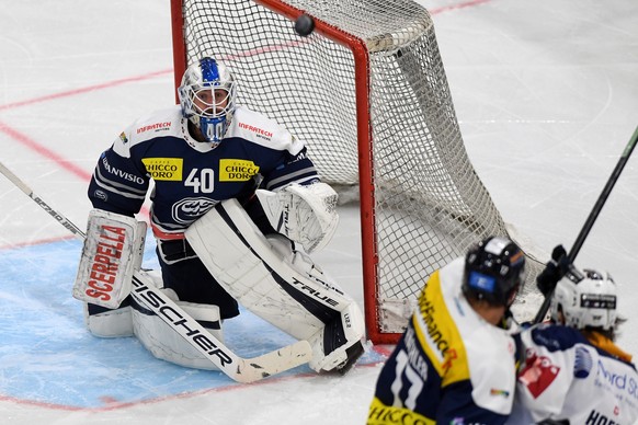 Ambri&#039;s goalkeeper Damiano Ciaccio during the preliminary round game of the National League Swiss Championship between HC Ambri-Piotta and EV Zug, at the Gottardo Arena in Ambri, on Friday, 17 Se ...