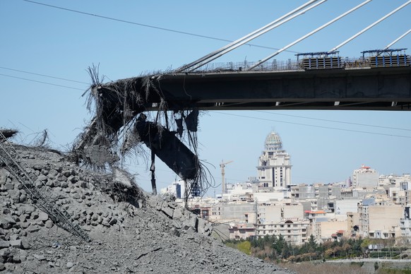 A newly constructed bridge struck by U.S. airstrikes Thursday is seen in Karaj, west of Tehran, Iran, Friday, April 3, 2026. (AP Photo/Vahid Salemi)
Iran War