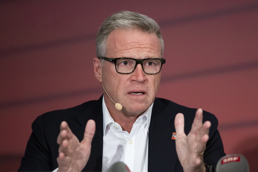 Andreas Meyer, CEO SBB, spricht waehrend einer Medienkonferenz, am Freitag, 23. August 2019 in Bern. (KEYSTONE/Peter Klaunzer)