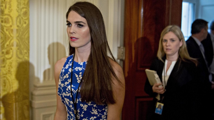 epa06147246 (FILE) - Hope Hicks, then White House director of strategic communications, arrives to a swearing in ceremony of White House senior staff in the East Room of the White House in Washington, ...