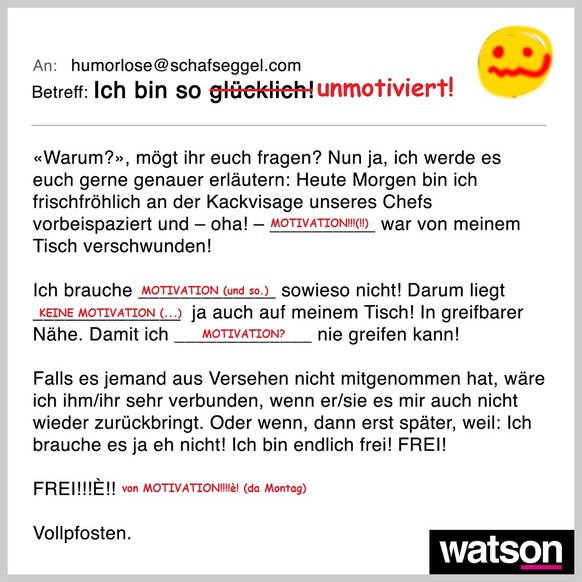 «WER HAT MEIN AUFLADEKABEL??!!» – E-Mail-Vorlagen für genervte Büromitarbeiter
HAHA. Ich Idiot ... falsches Bild ... (ist halt Montag...)