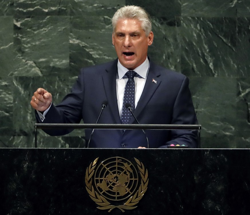 Cuba&#039;s President of the Council of Ministers Miguel Díaz-Canel Bermudez addresses the 73rd session of the United Nations General Assembly, at U.N. headquarters, Wednesday, Sept. 26, 2018. (AP Pho ...