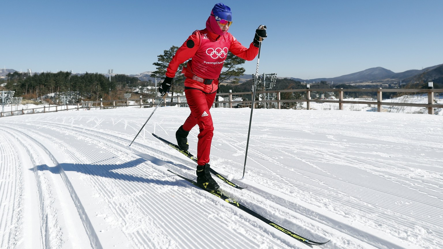 epa06497429 An athlete during a Cross Country training at the Alpensia Cross Country Centre prior the PyeongChang 2018 Olympic Games, South Korea, 05 February 2018. EPA/GUILLAUME HORCAJUELO