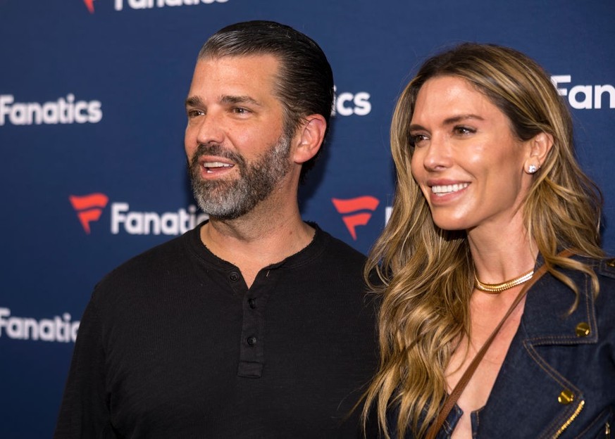 Donald Trump Jr., Bettina Anderson at Michael Rubin's Fanatics Super Bowl Party at The Sugar Mill on February 08, 2025 in New Orleans, Louisiana. (Photo by Christopher Polk/Variety via Getty Imag ...