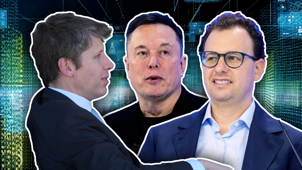 KI-Bosse Sam Altman, Elon Musk, und Dario Amodei.