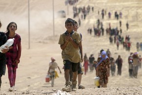 Jesidische Kinder flüchten vor den IS-Terroristen aus der irakischen Stadt Sinjar nach Syrien.&nbsp;