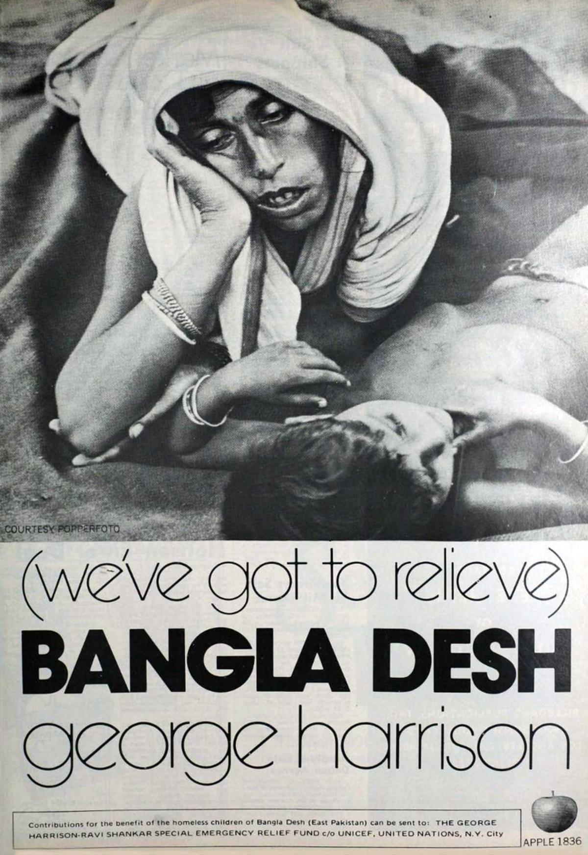 An advertisement for former Beatle George Harrison's "Bangla Desh" single, released in July 1971 to raise international awareness and funds for the millions of Bangladeshi refugees.
htt ...
