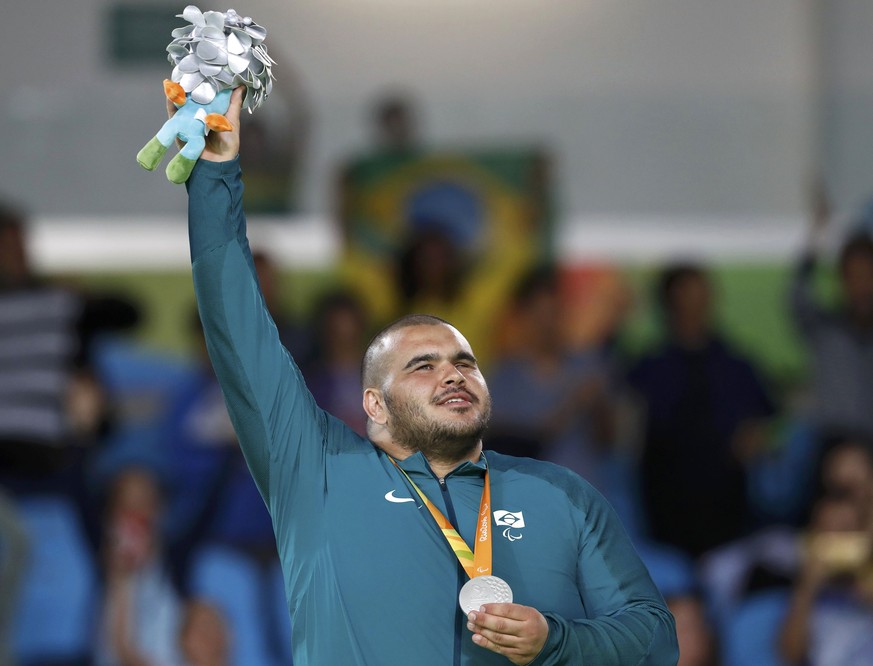 2016 Rio Paralympics - Judo - Victory Ceremony - Men&#039;s +100 kg Victory Ceremony - Carioca Arena 3 - Rio de Janeiro, Brazil - 10/09/2016. Silver medalist Wilians Silva de Araujo of Brazil poses wi ...