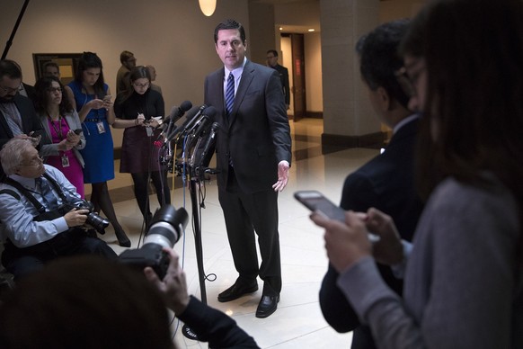 epa05867875 Chairman of the House Permanent Select Committee on Intelligence Devin Nunes responds to a question from the news media during a press conference on Capitol Hill in Washington, DC, USA, 24 ...