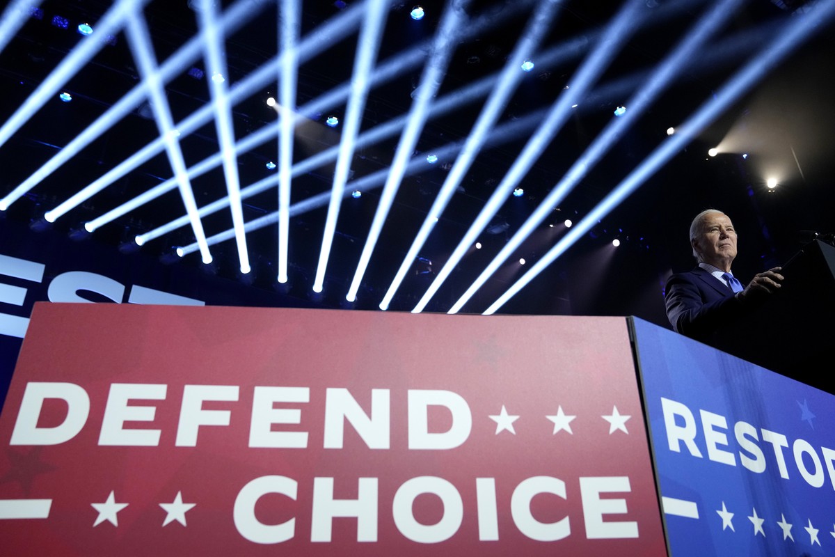 President Joe Biden speaks during an event on the campus of George Mason University in Manassas, Va., Tuesday, Jan. 23, 2024, to campaign for abortion rights, a top issue for Democrats in the upcoming ...