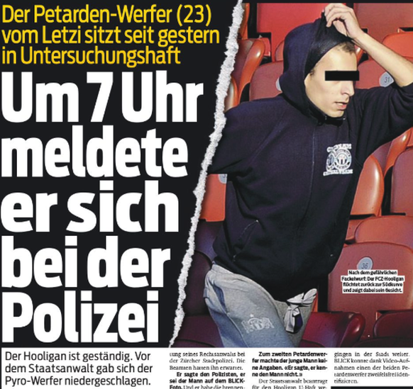 2011: Der Fackelwerfer vom «Derby der Schande» meldet sich selbstständig bei der Polizei.