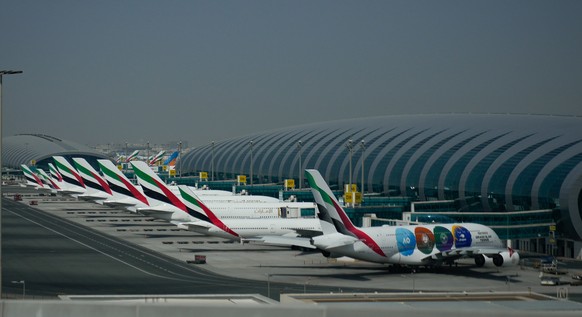 Emirates airplanes are parked at the Dubai International Airport after its closure in Dubai, United Arab Emirates, Sunday, March 1, 2026. (AP Photo/Altaf Qadri)
Emirates Iran US Israel