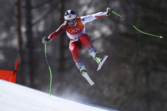 Switzerland&#039;s Justin聽Murisier skis during the downhill portion of the men&#039;s combined at the 2018 Winter Olympics in Jeongseon, South Korea, Tuesday, Feb. 13, 2018. (AP Photo/Alessandro Trova ...