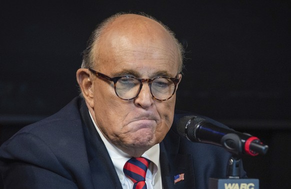 FILE - Former New York City Mayor Rudy Giuliani reacts during a talk radio show at the WABC studios in New York Sept. 10, 2021. (AP Photo/Robert Bumsted, File)
Rudy Giuliani