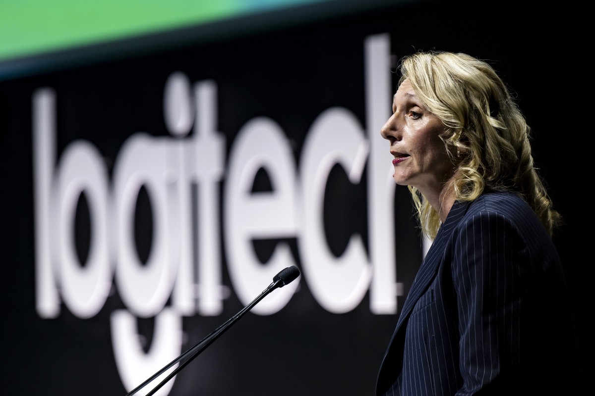 epa11584332 Hanneke Faber, Chief Executive Officer of Logitech, speaks during the Annual General Meeting of Logitech at the SwissTech Convention Center, in Ecublens near Lausanne, Switzerland, 04 Sept ...