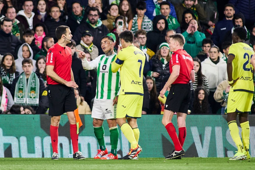 March 10, 2024: Chimy Avila of Real Betis see the red card during the Spanish league, La Liga EA Sports, football match played between Real Betis and Villarreal CF at Benito Villamarin stadium on Marc ...