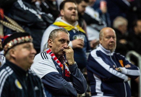 epa05581602 Sad Scotland&#039;s fans as Scotland team losing 3-0 during the 2018 FIFA World Cup qualifier game between Slovakia and Scotland in Trnava, Slovakia, 11 October 2016. EPA/JAKUB GAVLAK