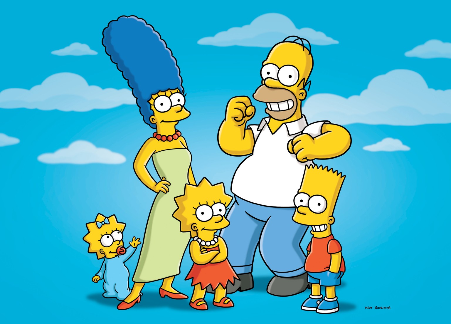 FILE - In this undated publicity photo released by Fox shows characters from the animated series, &quot;The Simpsons,&quot; from left, Maggie, Marge, Lisa, Homer and Bart. The FXX network plans a mara ...