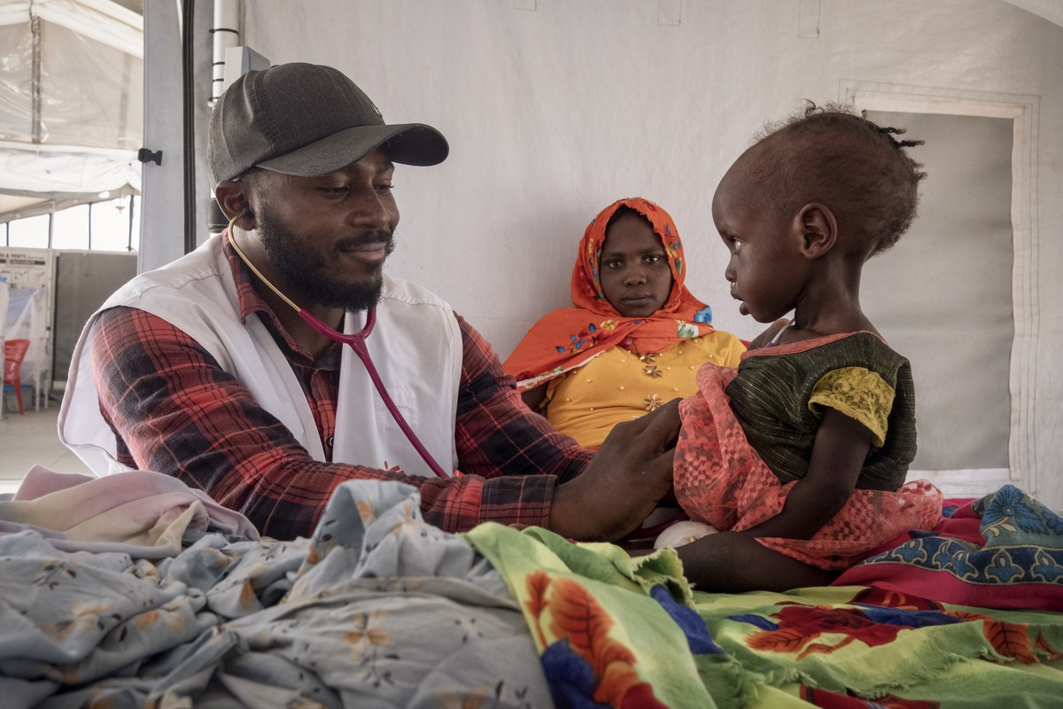 FILE - Sudanese Children suffering from malnutrition are treated at an MSF clinic in Metche Camp, Chad, near the Sudanese border, on April 6, 2024. The United Nations food agency warned Sudan?s warrin ...