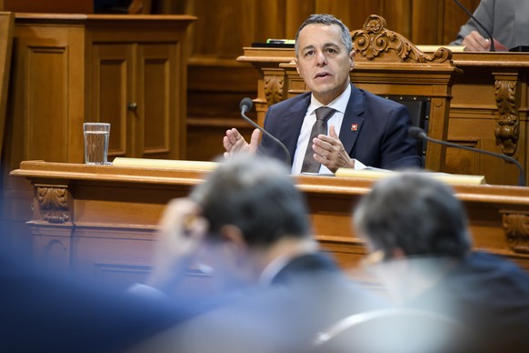 Bundesrat Ignazio Cassis spricht waehrend der Herbstsession der Eidgenoessischen Raete, am Dienstag, 17. September 2019 im Staenderat in Bern. (KEYSTONE/Anthony Anex)