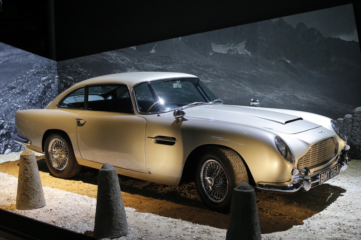 An Aston Martin DB5 from the James Bond film "Goldfinger" is displayed during a press presentation of the exhibition "The Designing 007: Fifty Years of Bond Style" at the Grande Ha ...