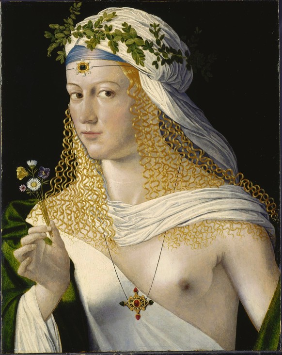 Ist dies wirklich das Bildnis Lucrezia Borgias oder hat Bartolomeo Veneto ca. 1520 schlicht ein weibliches Idealbildnis geschaffen? Heute wird die Zuschreibung bestritten.