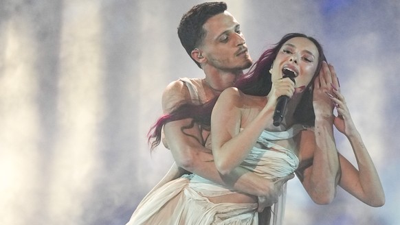 Eden Golan of Israel performs the song Hurricane during the second semi-final at the Eurovision Song Contest in Malmo, Sweden, Thursday, May 9, 2024. (AP Photo/Martin Meissner)
Eden Golan