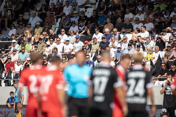 From left, during the Super League soccer match between FC Lugano and FC Vaduz at the AIL Arena in Lugano on Sunday, July 26, 2026 (KEYSTONE / Ti-Press / Massimo Piccoli)