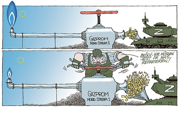21 bitterböse Karikaturen, die es nie durch Putins Zensur schaffen würden\nDie Deutschen und ihre ewige Krux mit dem Gas.
