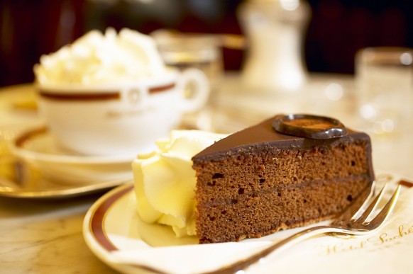 Hotel Sacher, Vienna, Austria: Famous Sachertorte cake *** Hotel Sacher, Vienna, Austria Famous Sachertorte cake