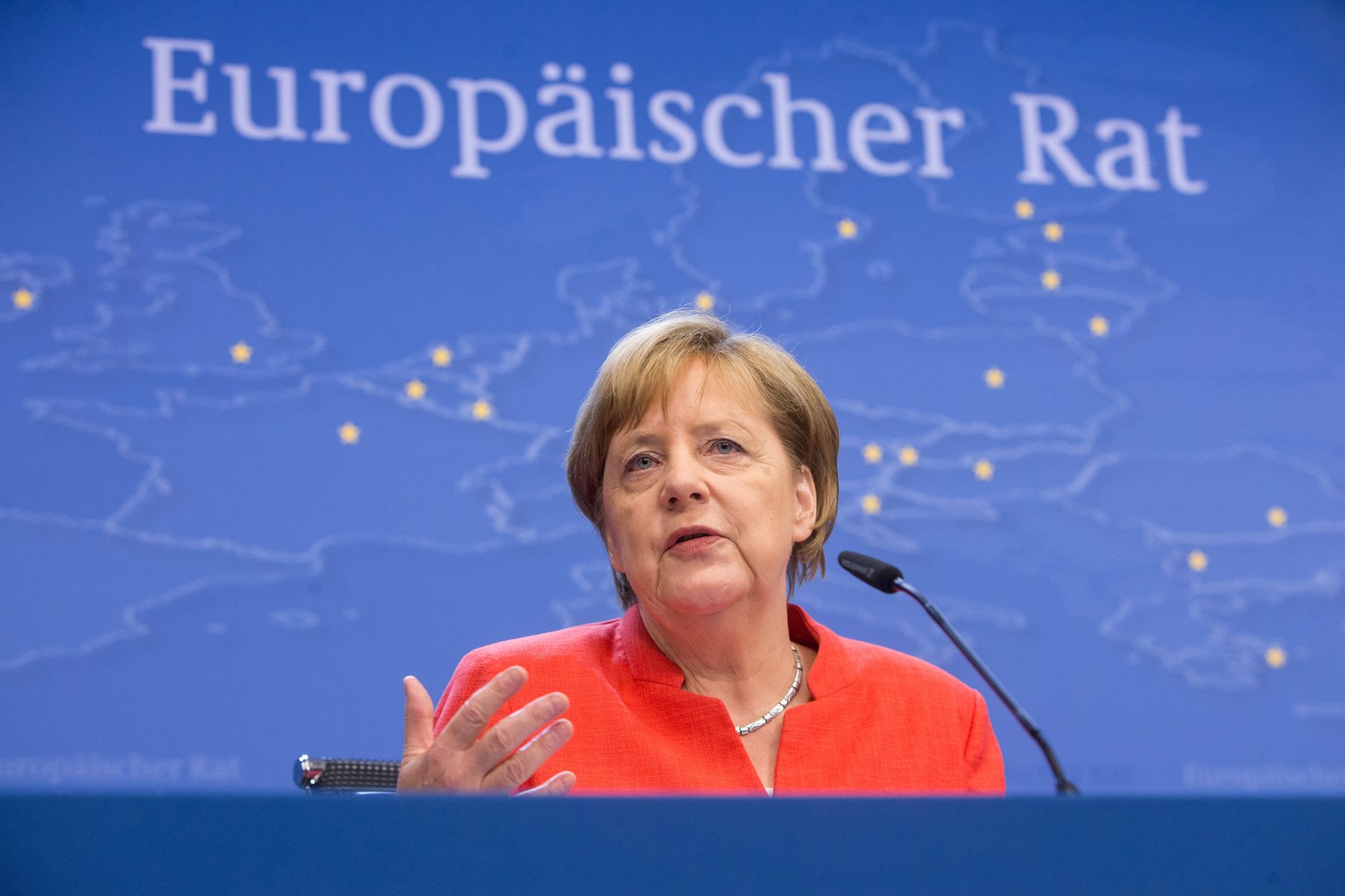 epa06849886 German Chancellor Angela Merkel gives a press conference at the end of the second day of an European Council summit in Brussels, Belgium, 29 June 2018. EU countries&#039; leaders meet on 2 ...