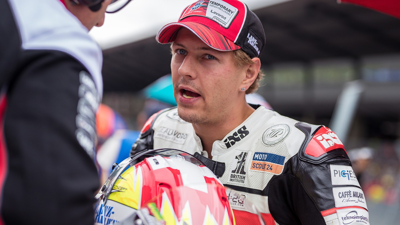 epa07767921 Swiss Moto2 rider Dominique Aegerter of MV Agusta Temp prepares for the Moto2 race of the MotoGP of Austria at the Red Bull Ring in Spielberg, Austria, 11 August 2019. EPA/DOMINIK ANGERER