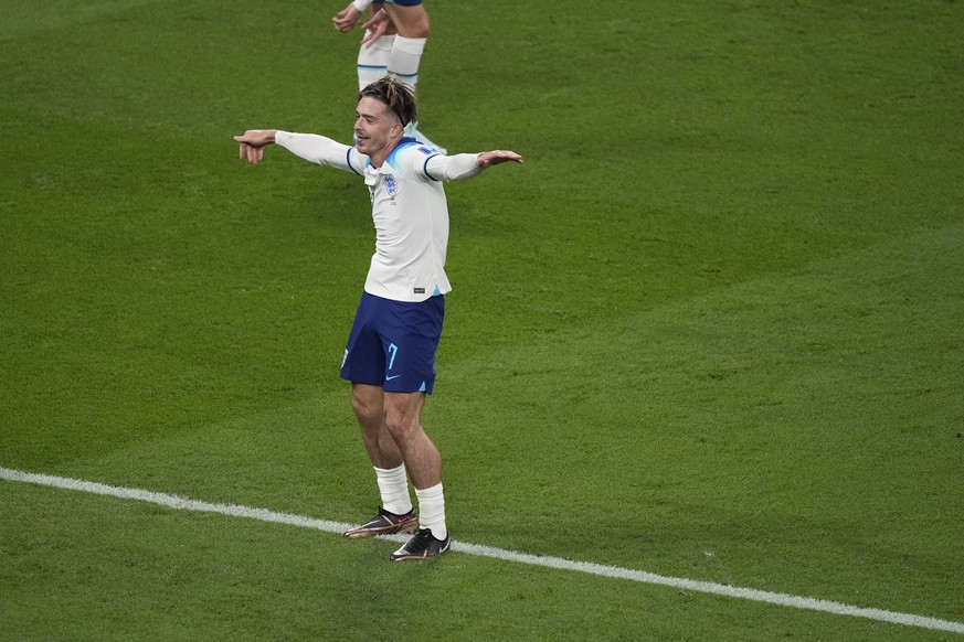 Mandatory Credit: Photo by Dave Shopland/Shutterstock 13626358di Jack Grealish of England celebrates his goal. England v Iran, FIFA World Cup, WM, Weltmeisterschaft, Fussball 2022, Group B, Football,  ...