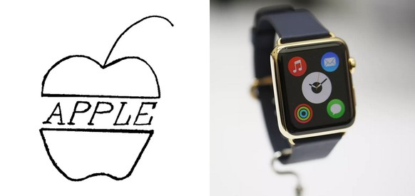 So sieht die im Schweizer Markenregister eingetragene Wort-Bild-Marke aus (links). Rechts die Apple Watch.